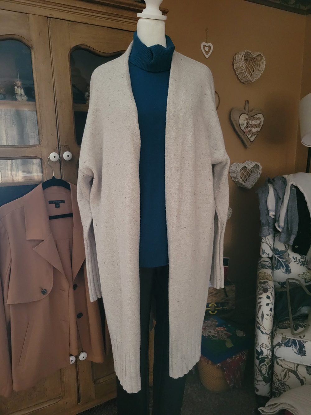 Karen Kane Oatmeal Long Open-Front Knit Cardigan XL